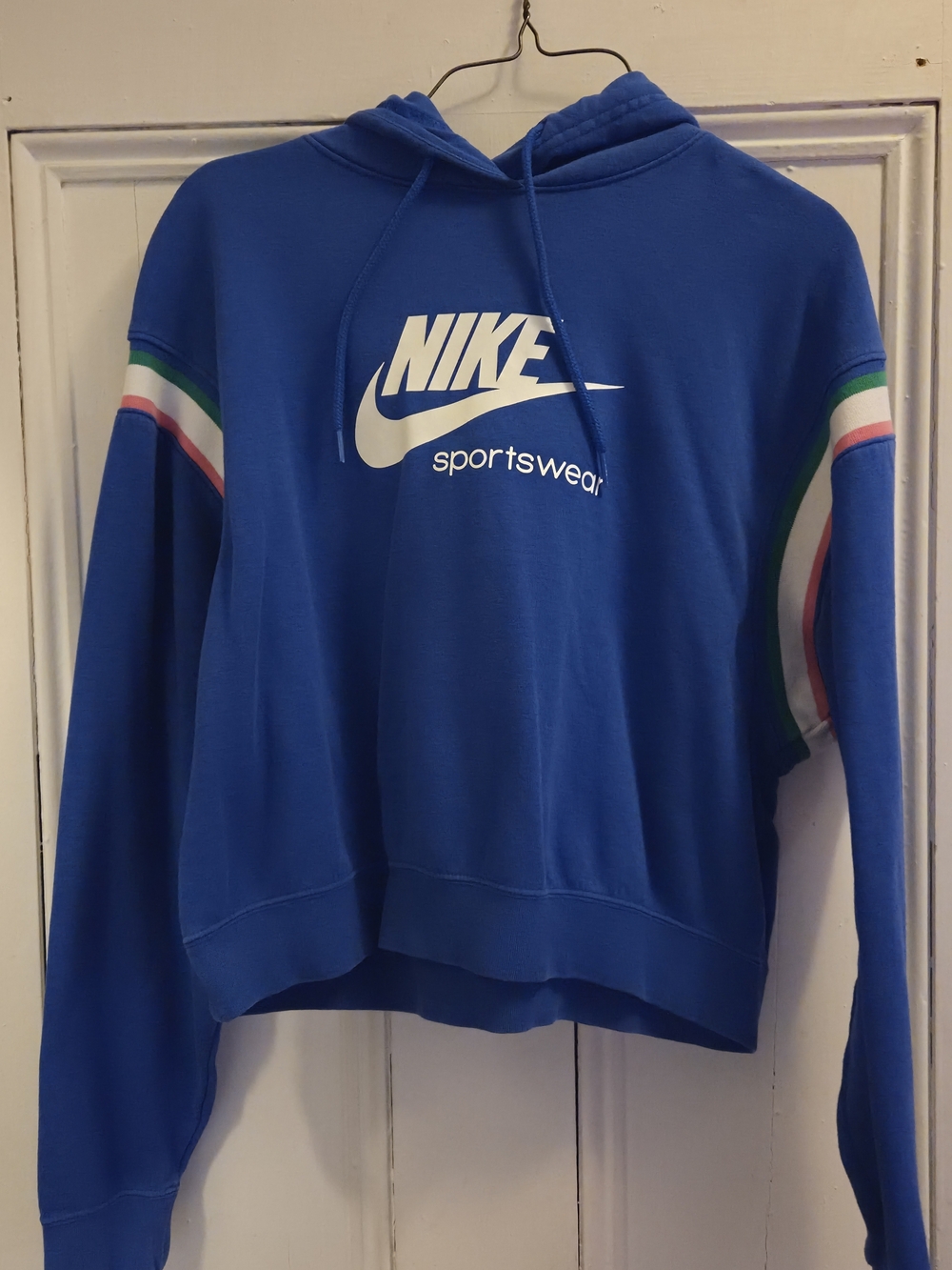 Nike Blue Sportswear Hoodie with Striped Sleeve Accents